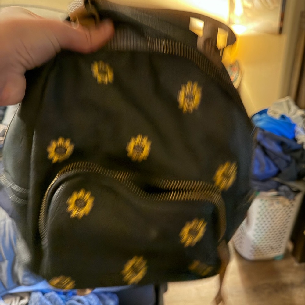 Black Backpack with Yellow Sunflower Design